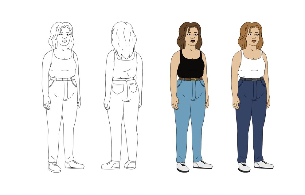 Character turnaround sheet designed for animation pipelines