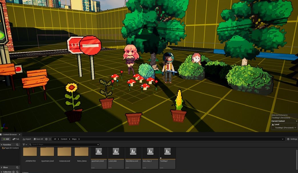 Retro Slicer — outdoor level with modular props